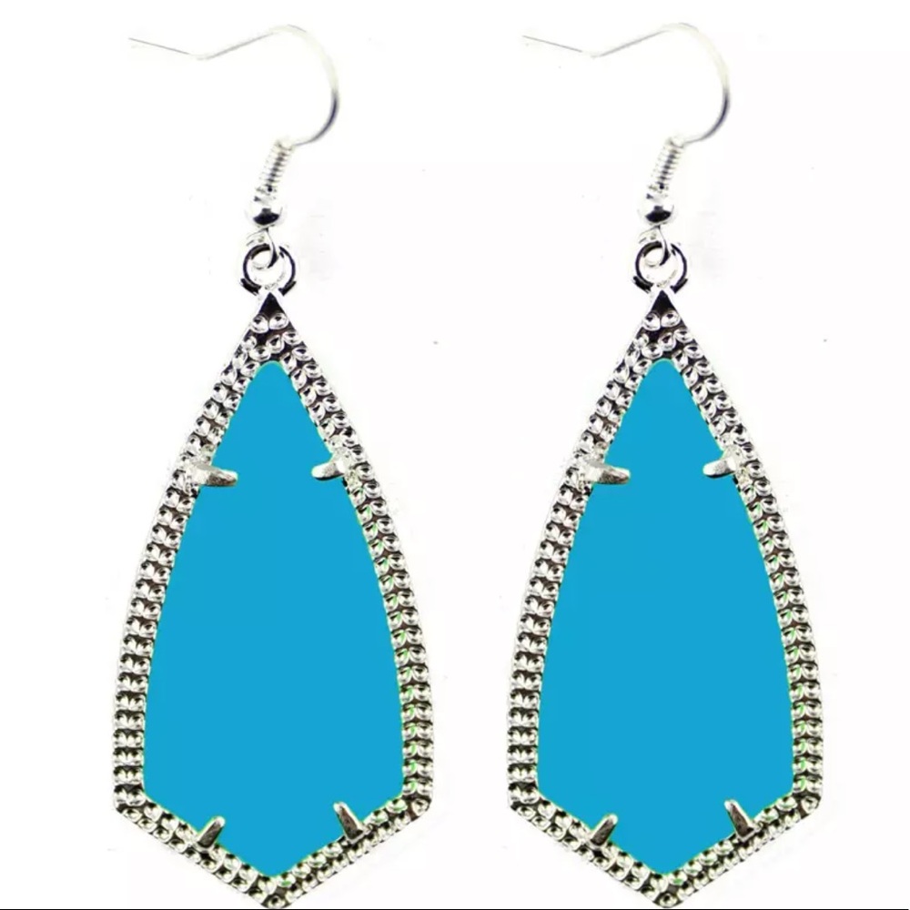 Turquoise Arrow Shaped Chandelier Earrings vibrant colors Silvertone
